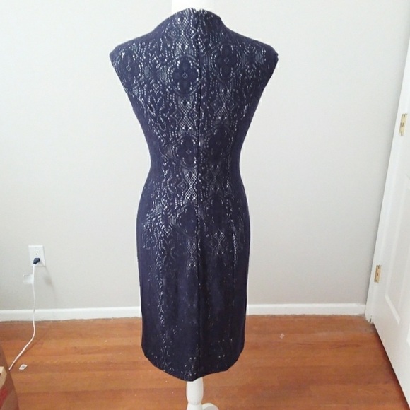 KAY Unger Navy Blue Open Crochet Lace White Under size 2 - Picture 3 of 16